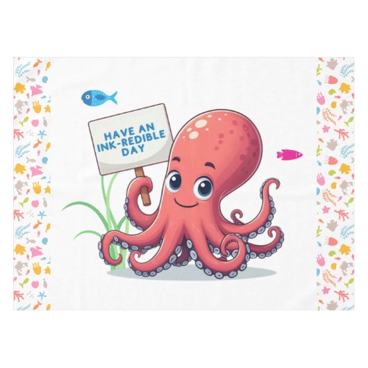 Niedlich, Cartoon-Oktopus mit Fischen Tischdecke (Vorderseite (Horizontal))
