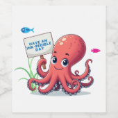 Niedlich, Cartoon-Oktopus mit Fischen Weinetikett (Einzelnes Label)