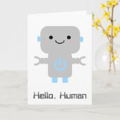 Niedlich Cartoon Robot | Hello Human Karte (Gelbe Blume)