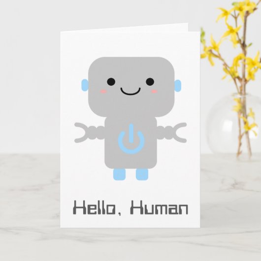 Niedlich Cartoon Robot | Hello Human Karte (Gelbe Blume)