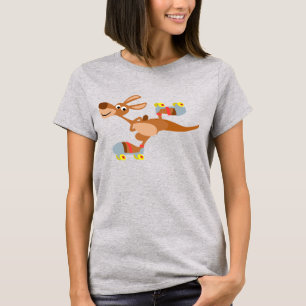 Niedlich Cartoon Skaten Kangaroo Women T - Shirt