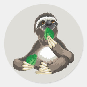 Niedlich Cartoon Sloth Runder Aufkleber