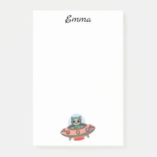 Niedlich Cat Alien & UFO Raumschiff, Individuelle  Post-it Klebezettel (Vorderseite)