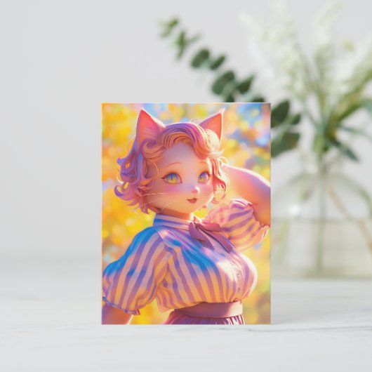 Niedlich Cat Anthro Postkarte (Stehend Vorderseite)