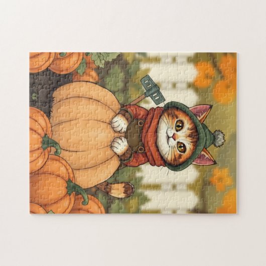 Niedlich Cat Autumn Pumpkin Puzzle (Horizontal)