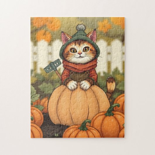 Niedlich Cat Autumn Pumpkin Puzzle (Vertikal)