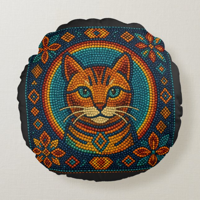 Niedlich Cat Beaded Kitten Rundes Kissen (Vorderseite)