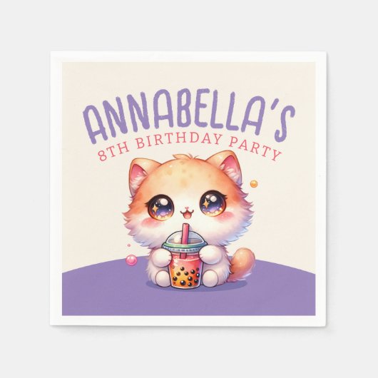 Niedlich Cat Boba Geburtstagsparty Serviette (Vorderseite)