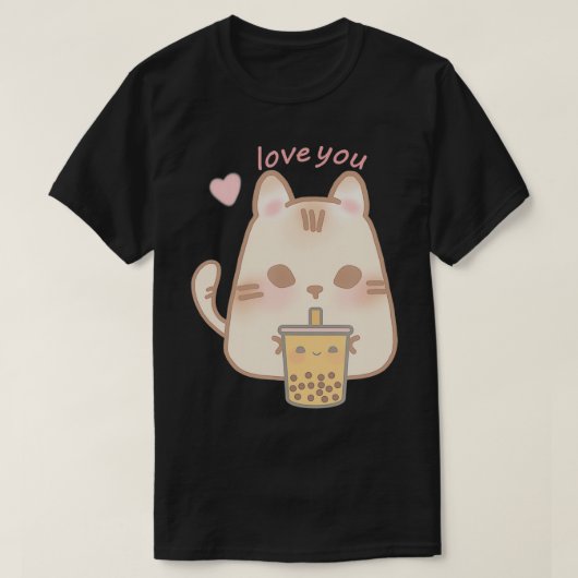 Niedlich Cat Boba Valentinstag T-Shirt (Design vorne)