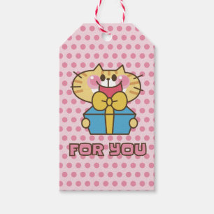 Niedlich Cat Cartoon Baby Pink Polka Dots Party Geschenkanhänger