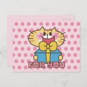 Niedlich Cat Cartoon Baby Pink Polka Dots Party Postkarte (Vorne/Hinten)