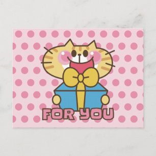 Niedlich Cat Cartoon Baby Pink Polka Dots Party Postkarte