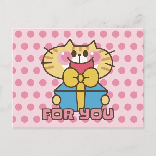 Niedlich Cat Cartoon Baby Pink Polka Dots Party Postkarte (Vorderseite)
