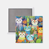 Niedlich Cat Cartoon Muster Magnet (Vorderseite/Rückseite)