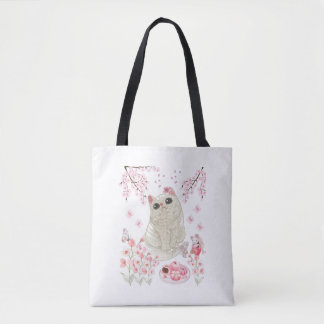 Niedlich Cat Cherry Blossom Tasche