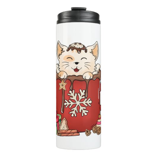 Niedlich Cat Christmas Chocolate Kaffee Thermosbecher (Vorderseite)