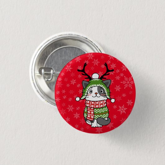 Niedlich Cat Christmas Kleinen Geschenke Galore Button (Vorne & Hinten)