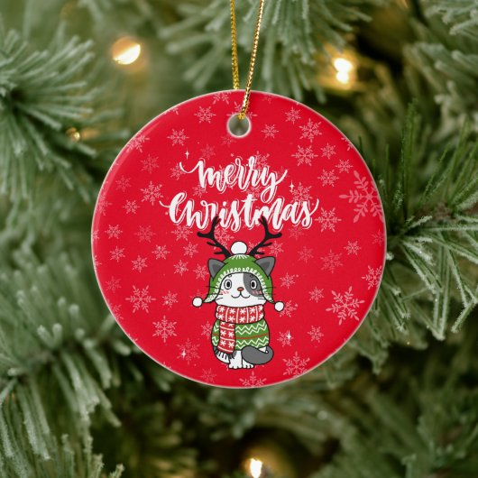 Niedlich Cat Christmas Kleinen Geschenke Galore Keramik Ornament (Baum)