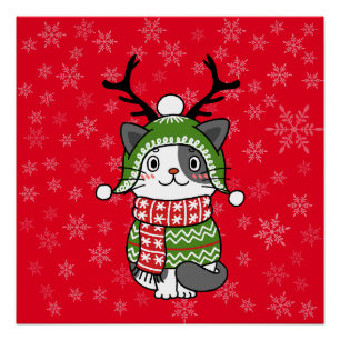 Niedlich Cat Christmas Kleinen Geschenke Galore Poster
