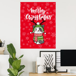 Niedlich Cat Christmas Kleinen Geschenke Galore Poster