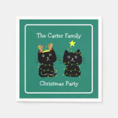 Niedlich Cat Christmas Personalisiertes grünes Par Serviette (Vorderseite)