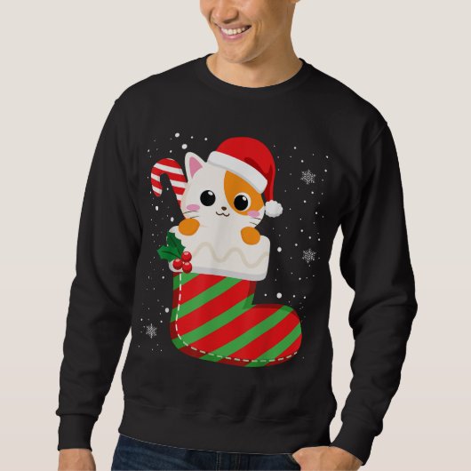 Niedlich Cat Christmas Sock Candy Cane Xmas Kitten Sweatshirt (Vorderseite)