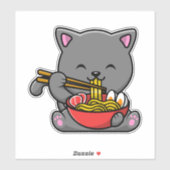 Niedlich Cat Eat Ramen Aufkleber (Blatt)