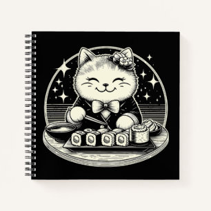 Niedlich Cat Eating Sushi Japanisch Kawaii Notizblock