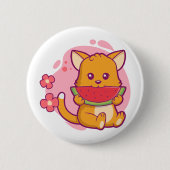 Niedlich Cat Eating Watermelone | Kawaii Button (Vorderseite)
