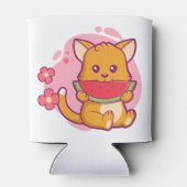 Niedlich Cat Eating Watermelone | Kawaii Dosenkühler (Rückseite)