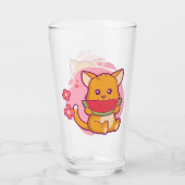 Niedlich Cat Eating Watermelone | Kawaii Glas (Rückseite)