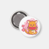 Niedlich Cat Eating Watermelone | Kawaii Magnet (Vorderseite/Rückseite)