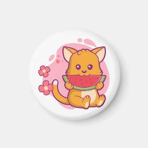 Niedlich Cat Eating Watermelone Kawaii Magnet
