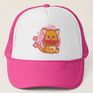 Niedlich Cat Eating Watermelone   Kawaii Truckerkappe