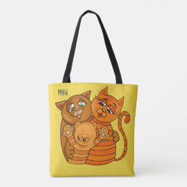 Niedlich Cat Family individuelle Name & Farbtasche Tasche