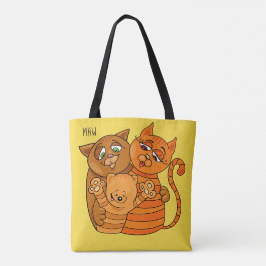 Niedlich Cat Family individuelle Name & Farbtasche Tasche (Rückseite)