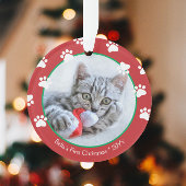 Niedlich Cat First Christmas Paw druckt Red Green Ornament