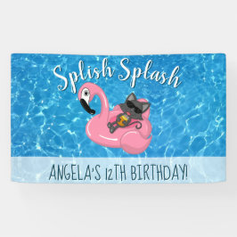 Niedlich Cat Flamingo Kindergeburtstag Pool Party Banner