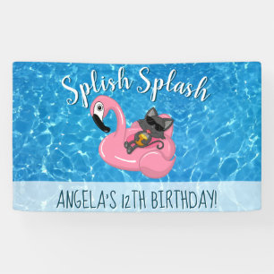 Niedlich Cat Flamingo Kindergeburtstag Pool Party Banner