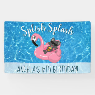 Niedlich Cat Flamingo Kindergeburtstag Pool Party Banner