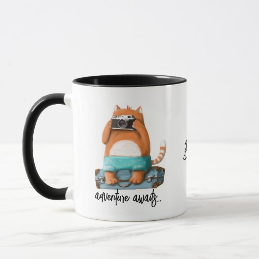 Niedlich Cat Funny Adventure Travel Personalisiert Tasse (Links)