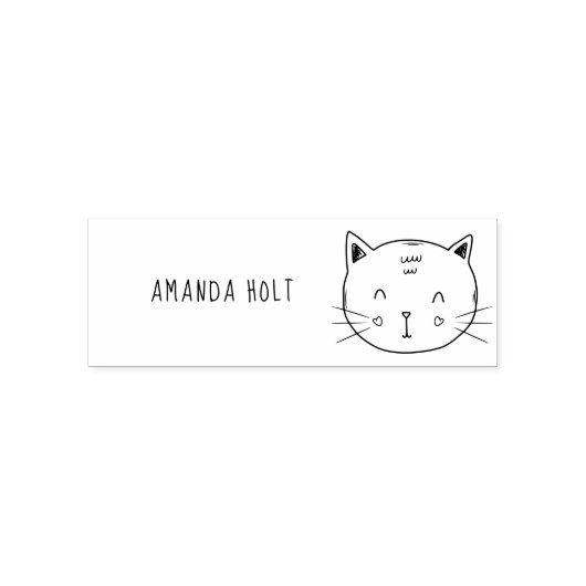 Niedlich Cat Funny Doodle Kinder Individuelle Name Permastempel (Design)