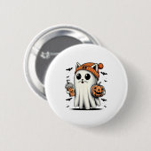 Niedlich Cat Ghost Iced Coffee Funny Ghost Hallowe Button (Vorne & Hinten)