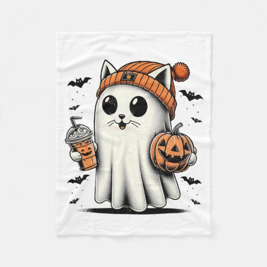 Niedlich Cat Ghost Iced Coffee Funny Ghost Hallowe Fleecedecke (Vorderseite)