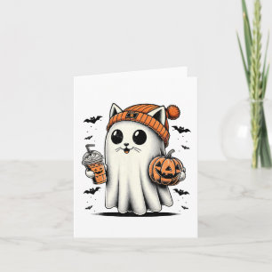 Niedlich Cat Ghost Iced Coffee Funny Ghost Hallowe Karte