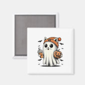 Niedlich Cat Ghost Iced Coffee Funny Ghost Hallowe Magnet (Vorderseite/Rückseite)