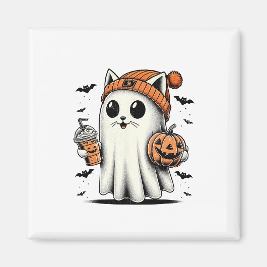 Niedlich Cat Ghost Iced Coffee Funny Ghost Hallowe Magnet (Vorne)