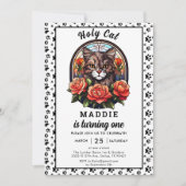Niedlich Cat Girl Erster Geburtstag Einladung (Vorderseite)