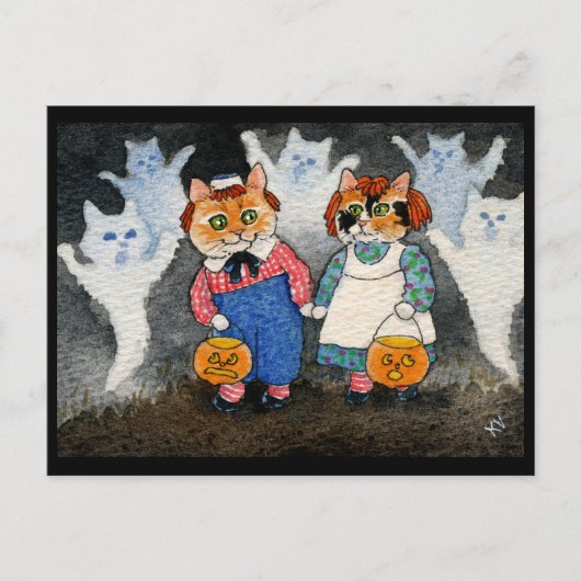 Niedlich Cat Halloween Art Costume Pumpkin Postkarte (Vorderseite)