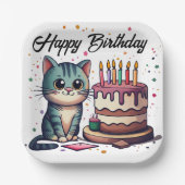 Niedlich Cat Happy Birthday Pappteller (Vorderseite)